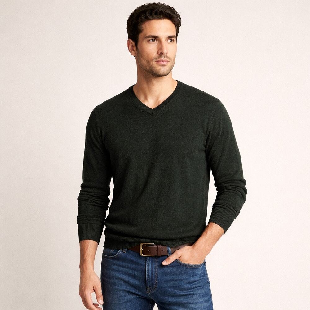 Bonobos 100% Extra Fine Merino Wool V-Neck Sweater – XL – Dark Green